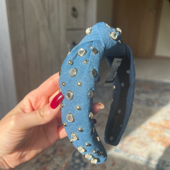 NWT - Lele Sadoughi Denim Blue Knotted Headband with Crystal and Studs! - Picture 7 of 9